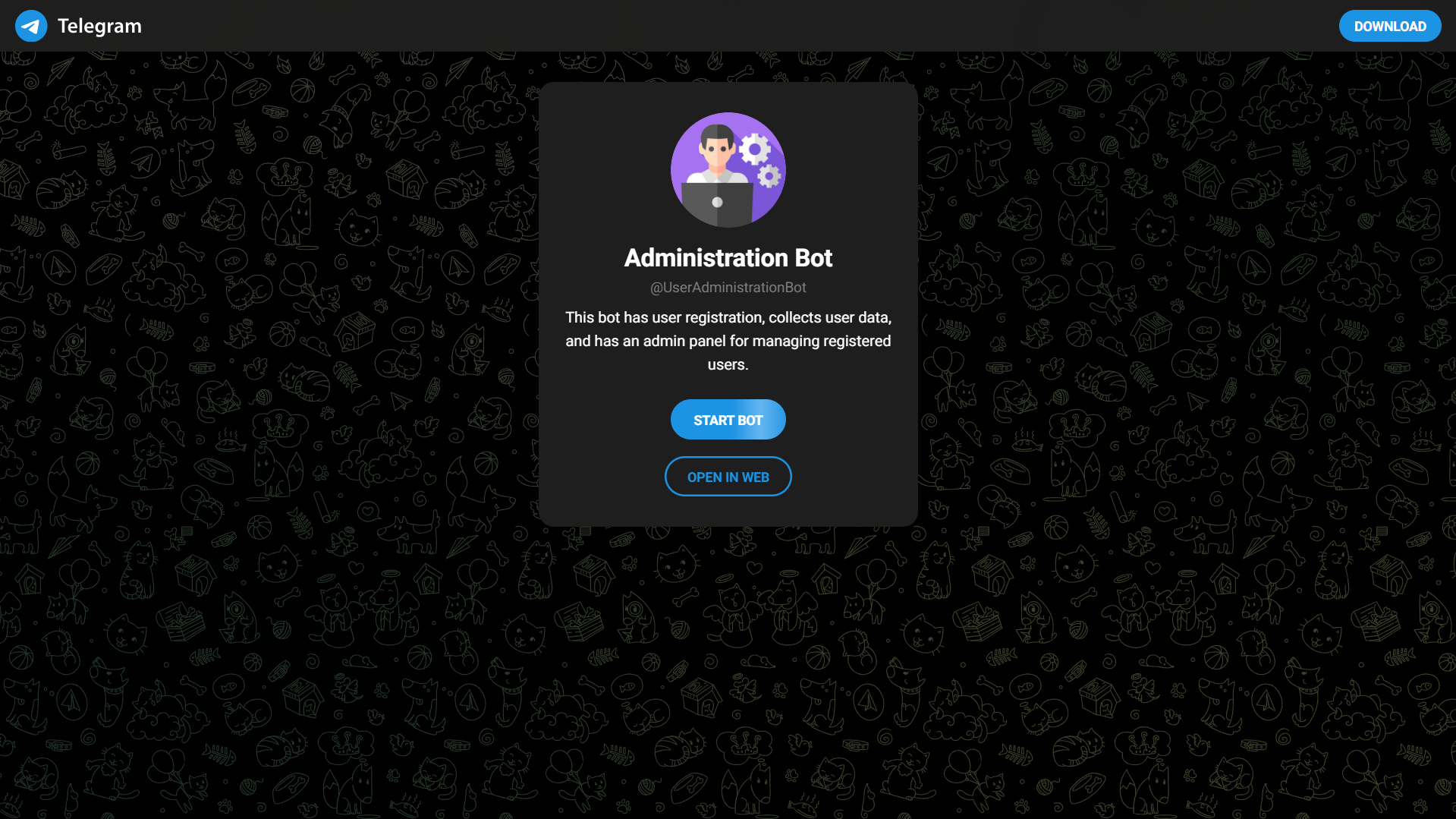 screenshot of administration bot