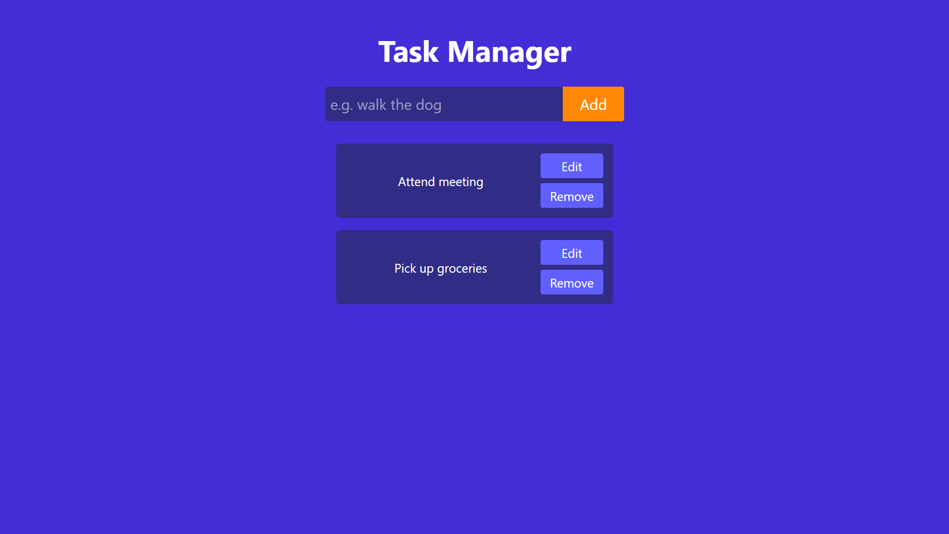 screenshot of task manager app